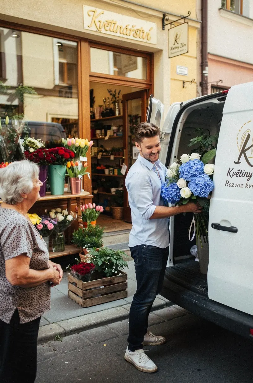 Custom bouquet creation process at a flower shop.